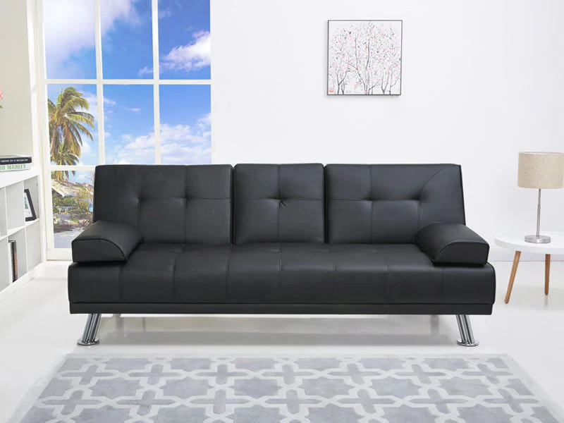 VENICE 3 Seater Fold Out Sofabed with Cup Holders - BLACK - Image 3