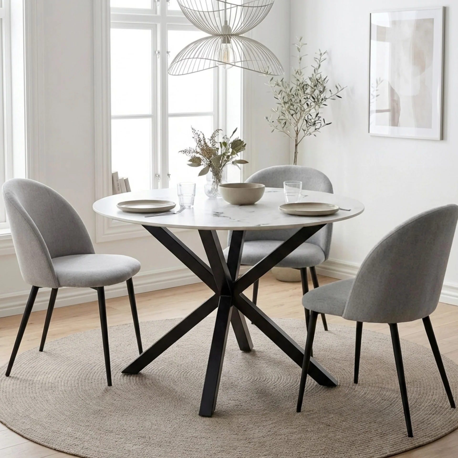 Vento Sintered Stone Round Dining Table 100x78cm - Snow White - Image 4