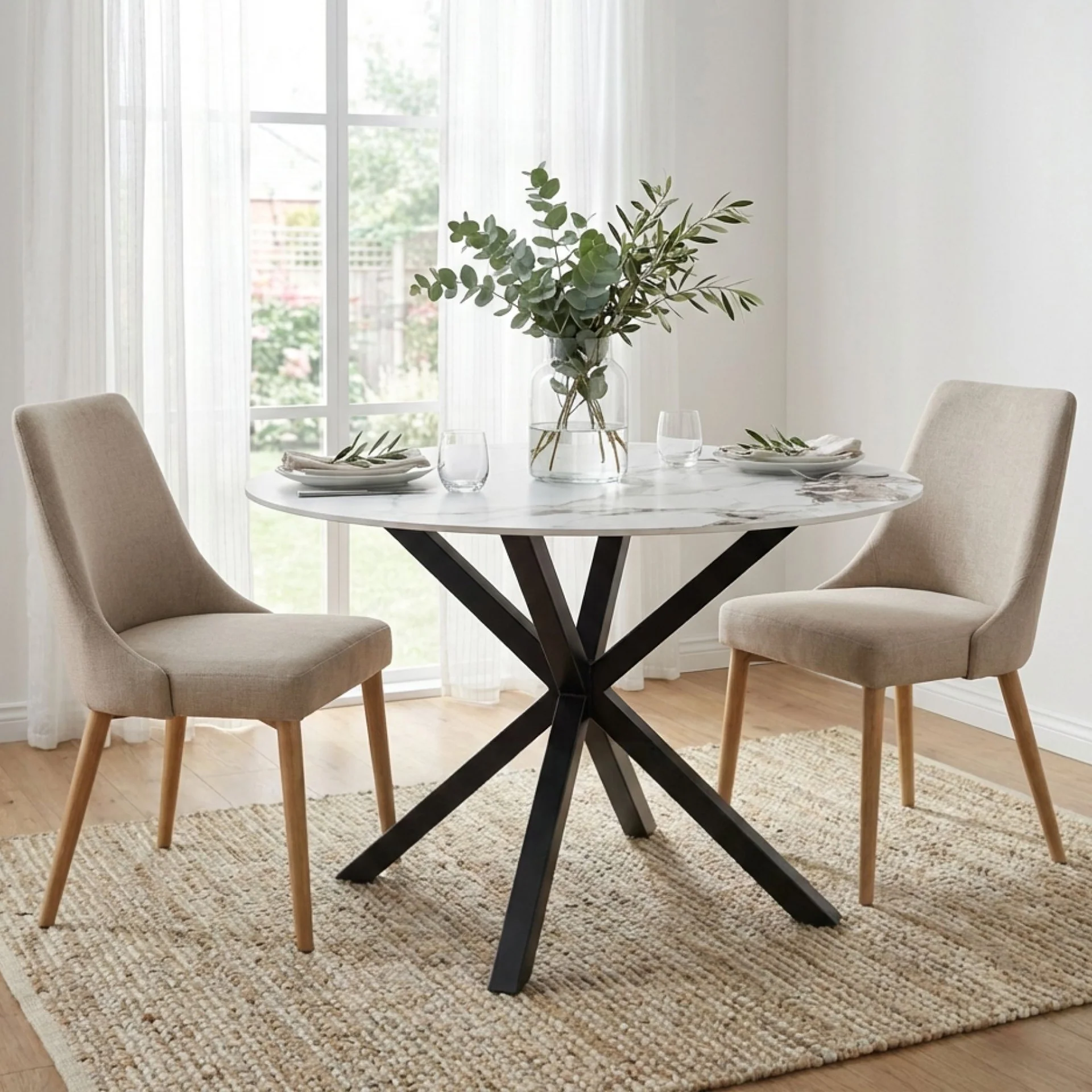 Vento Sintered Stone Round Dining Table 120x78cm - Snow White - Image 4