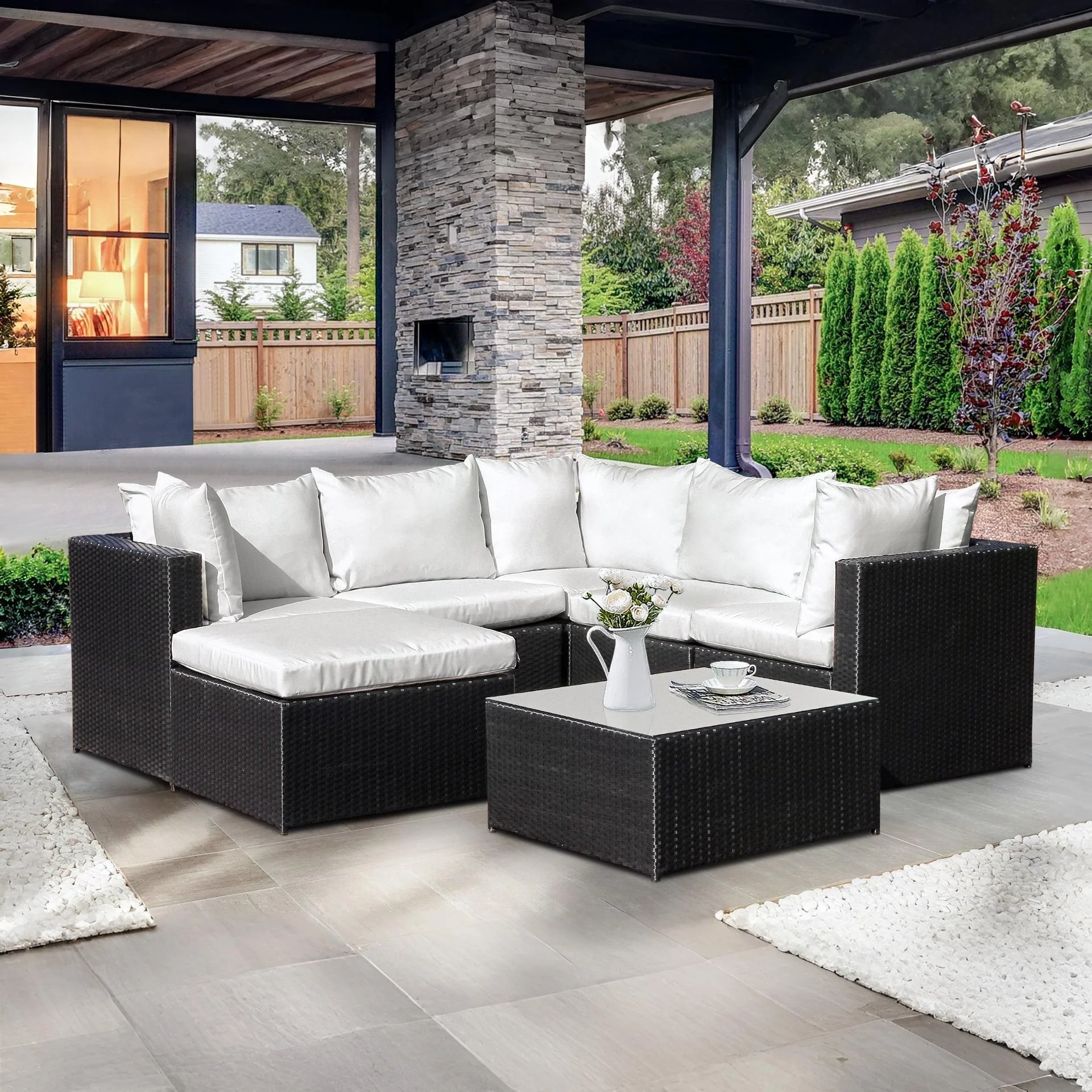 Verona 7 Piece Rattan Outdoor Sofa Set - White - Image 2
