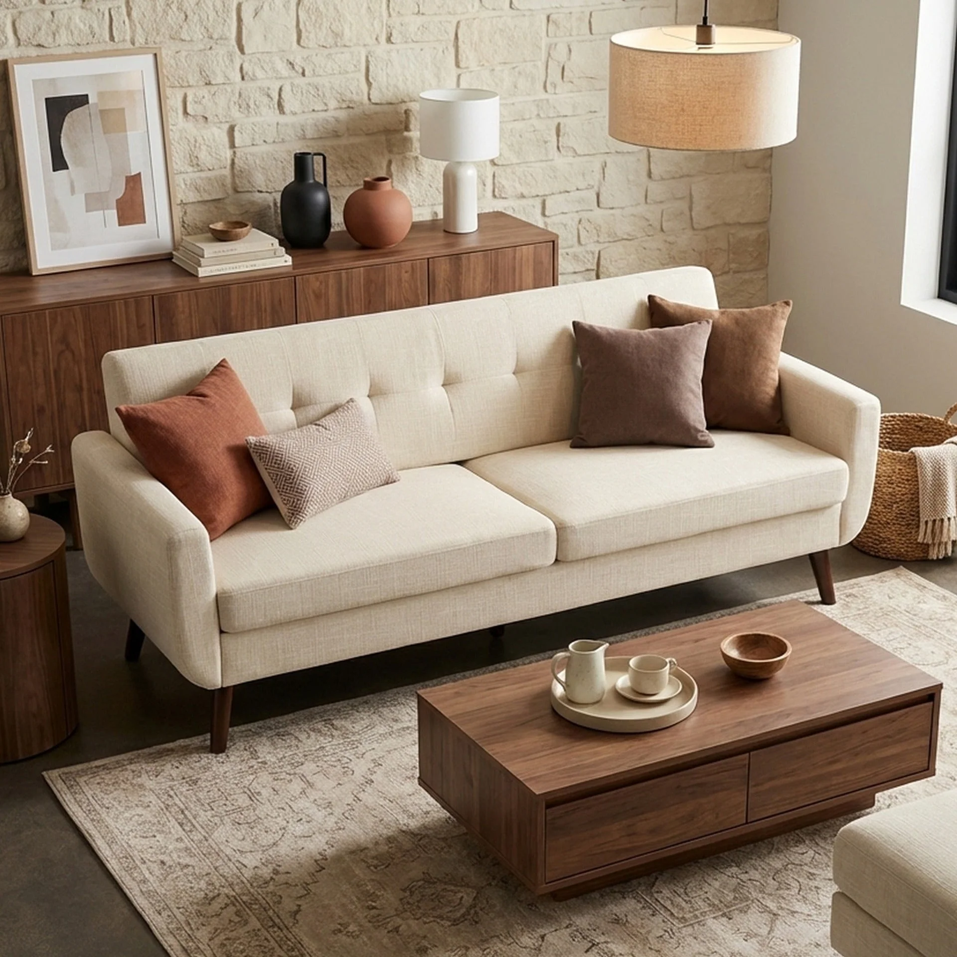 Vibe Linen 3 Seater Sofa - Beige - Image 4