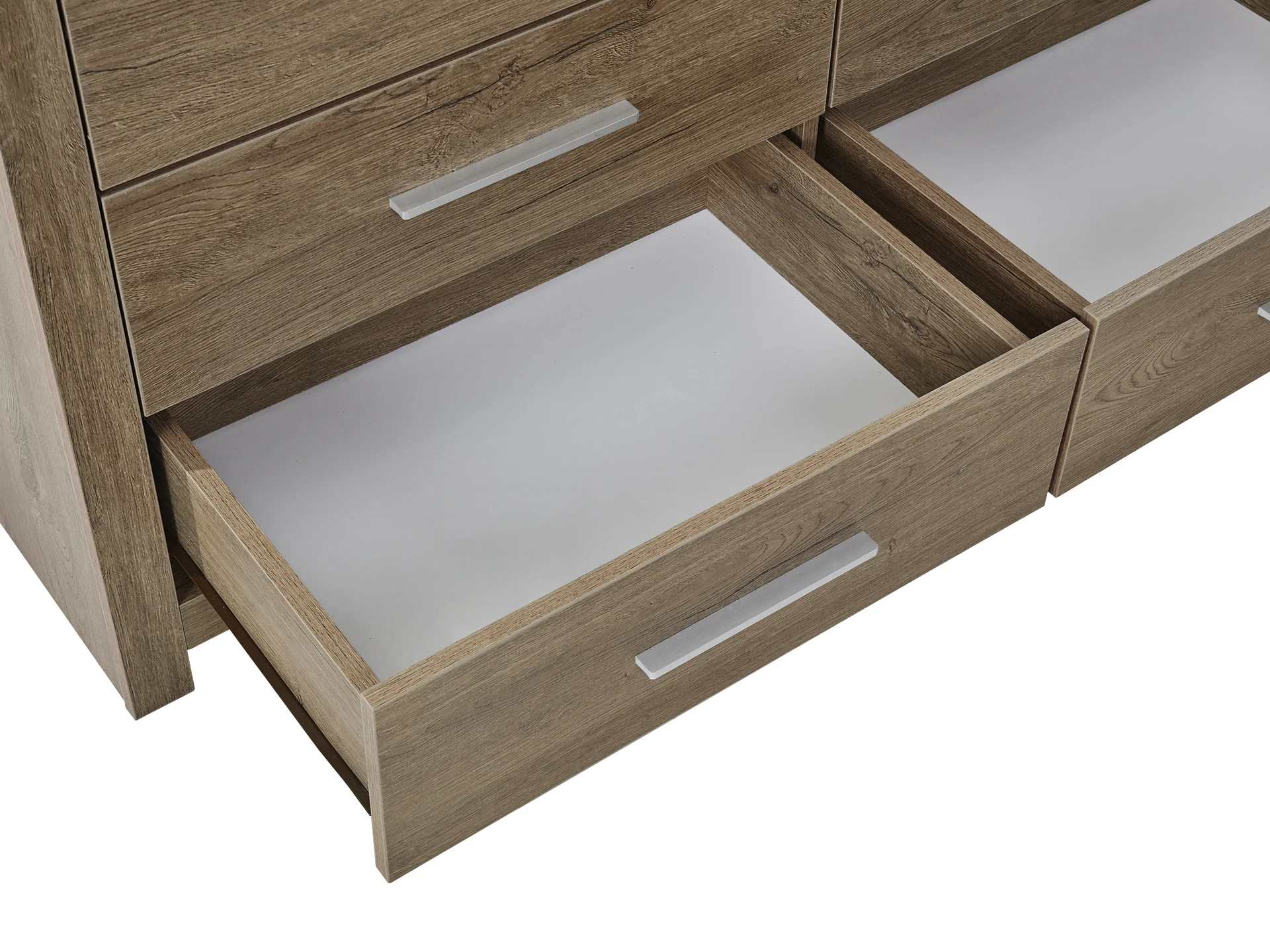 Vicente Low Boy 6 Drawers Chest Dresser with Mirror - Oak - Image 7