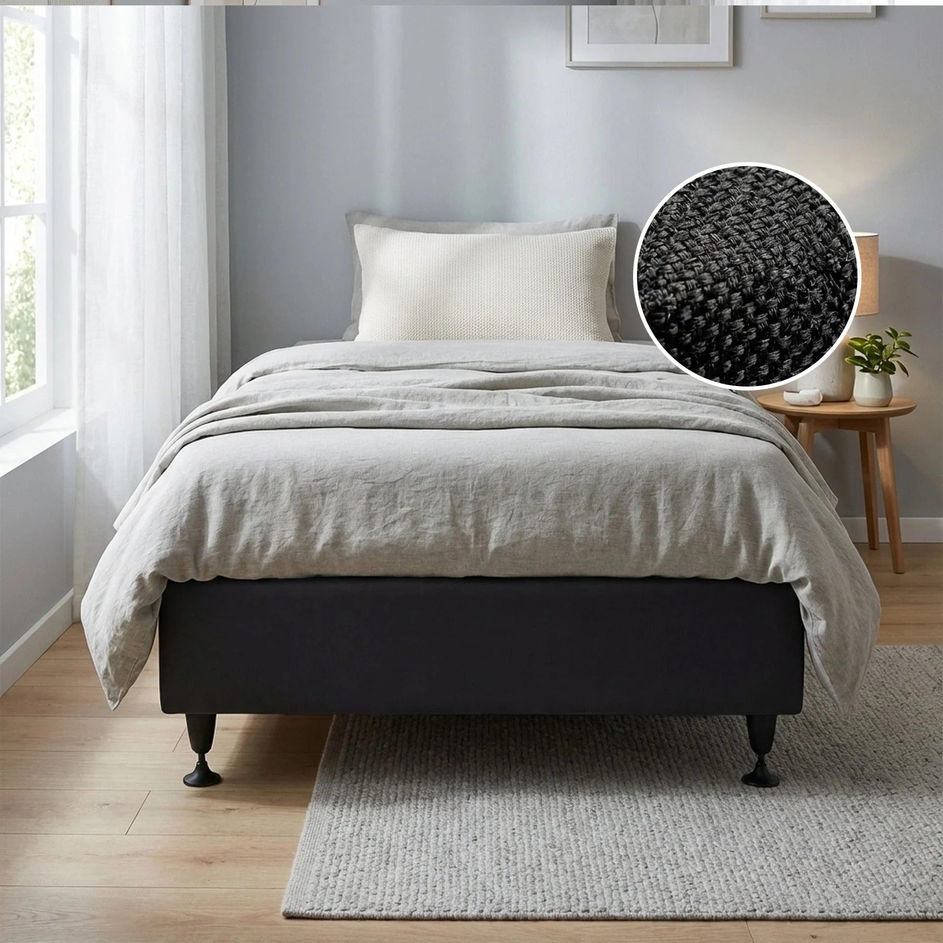 Vinson Fabric King Single Bed Base - Black - Image 2