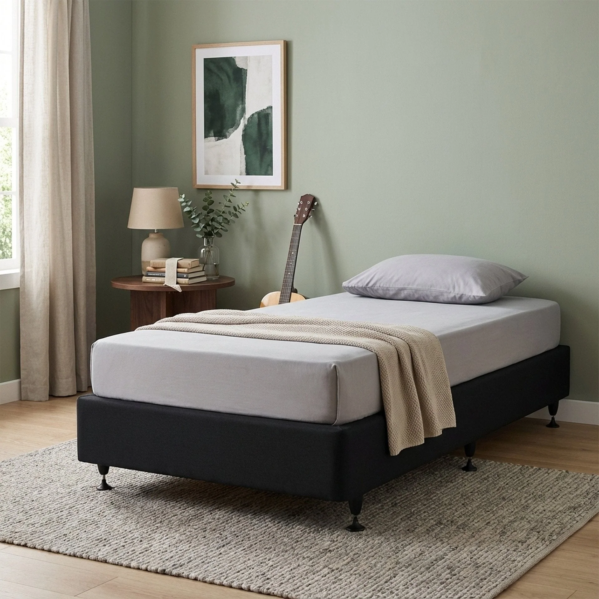 Vinson Fabric Single Bed Base - Black