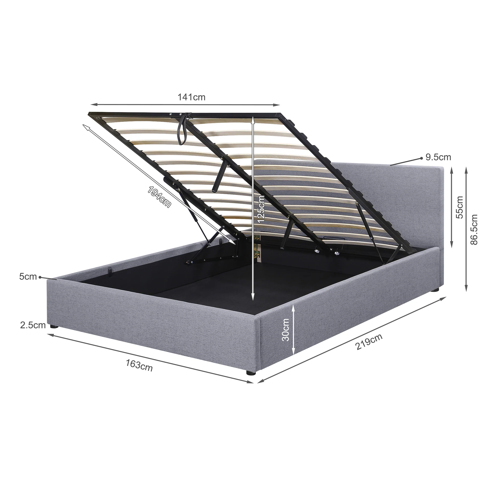 Violet Queen Gas Lift Bed Frame - Grey - Image 13