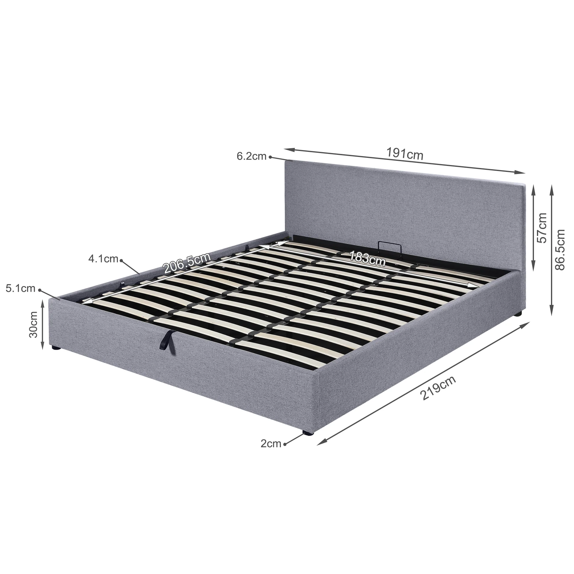 Violet Super King Gas Lift Bed Frame - Grey - Image 14