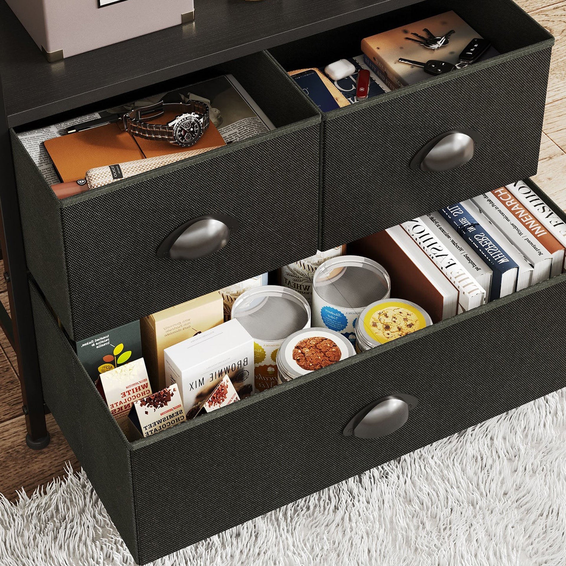 Whitby 4 Tier Storage Shelf with Drawers - Black - Image 8