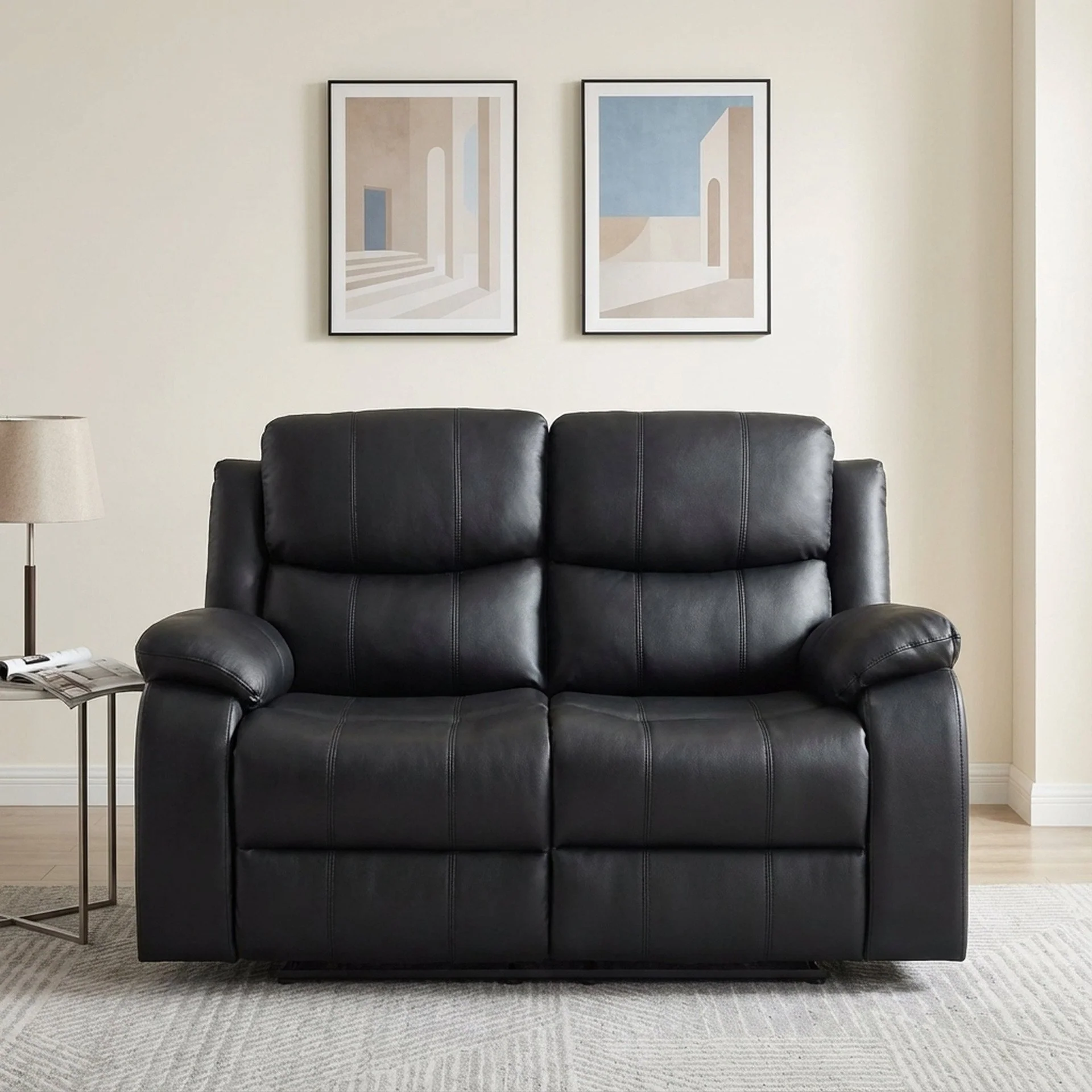 Wilson Manual 2 Seater Recliner Sofa - Black - Image 4