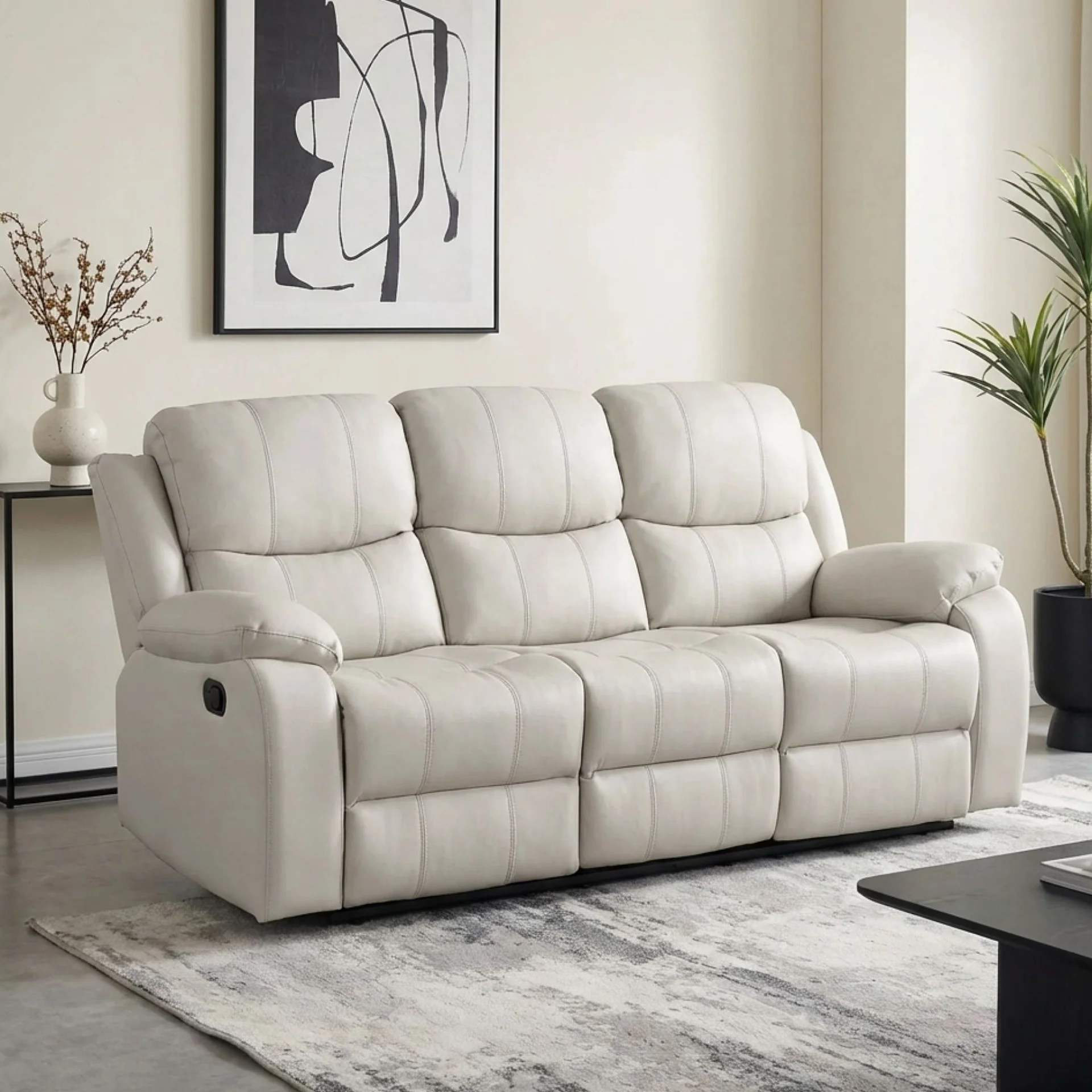 Wilson Manual 3 Seater Recliner Sofa - Beige - Image 4