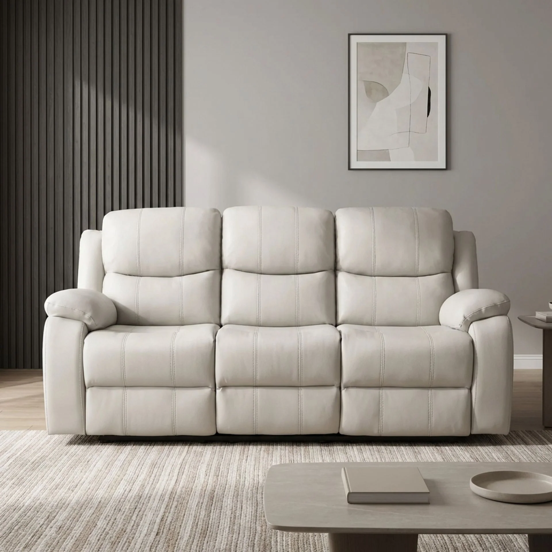 Wilson Manual 3 Seater Recliner Sofa - Beige - Image 7