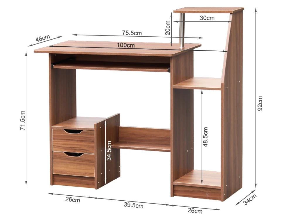 WREN Computer Study Desk Workstation - WALNUT - Image 8