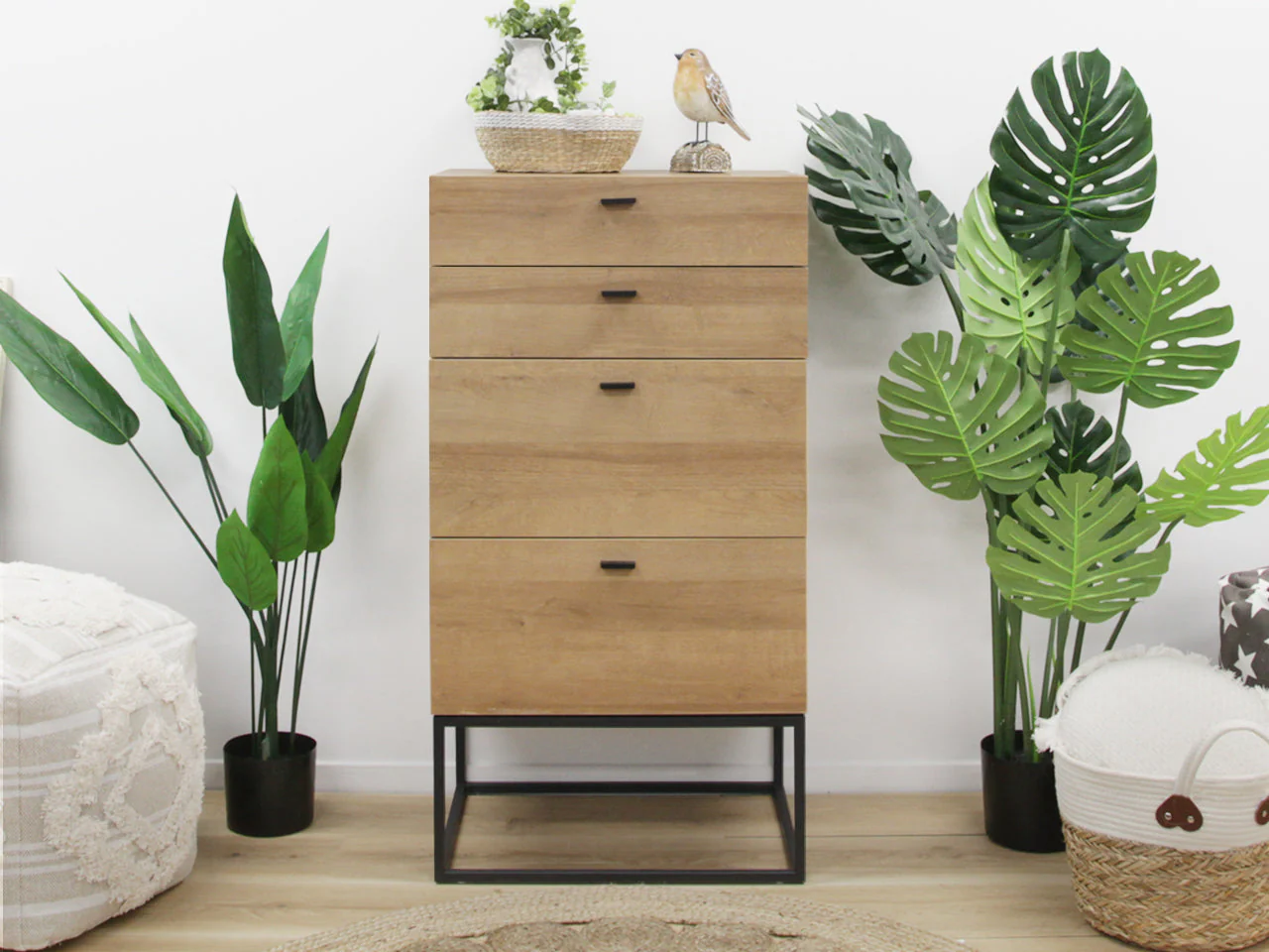 XOAN Wooden Tallboy 4 Drawers - OAK