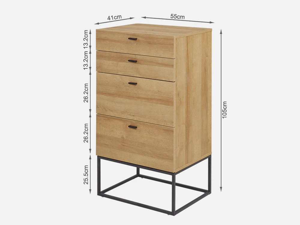 XOAN Wooden Tallboy 4 Drawers - OAK - Image 12