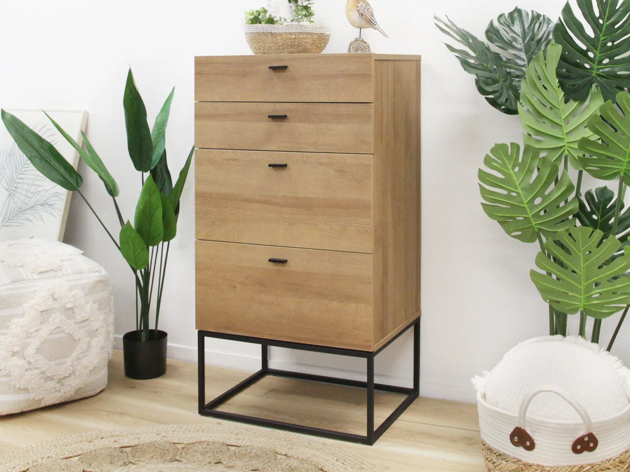 XOAN Wooden Tallboy 4 Drawers - OAK - Image 2
