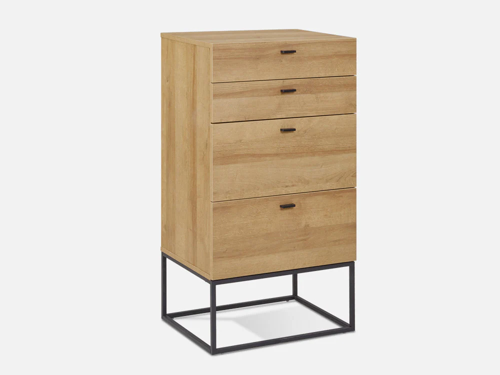 XOAN Wooden Tallboy 4 Drawers - OAK - Image 4