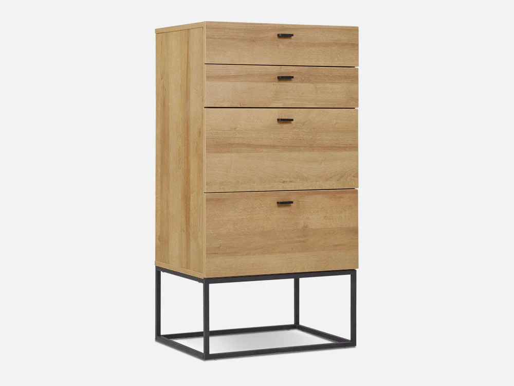 XOAN Wooden Tallboy 4 Drawers - OAK - Image 5