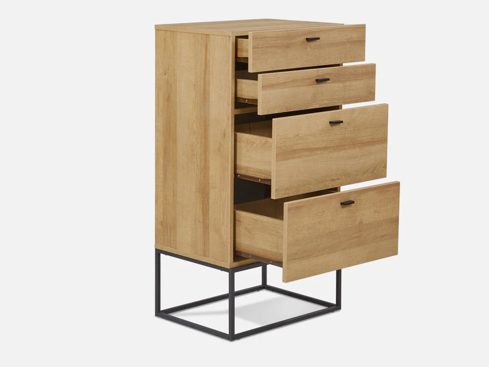 XOAN Wooden Tallboy 4 Drawers - OAK - Image 7