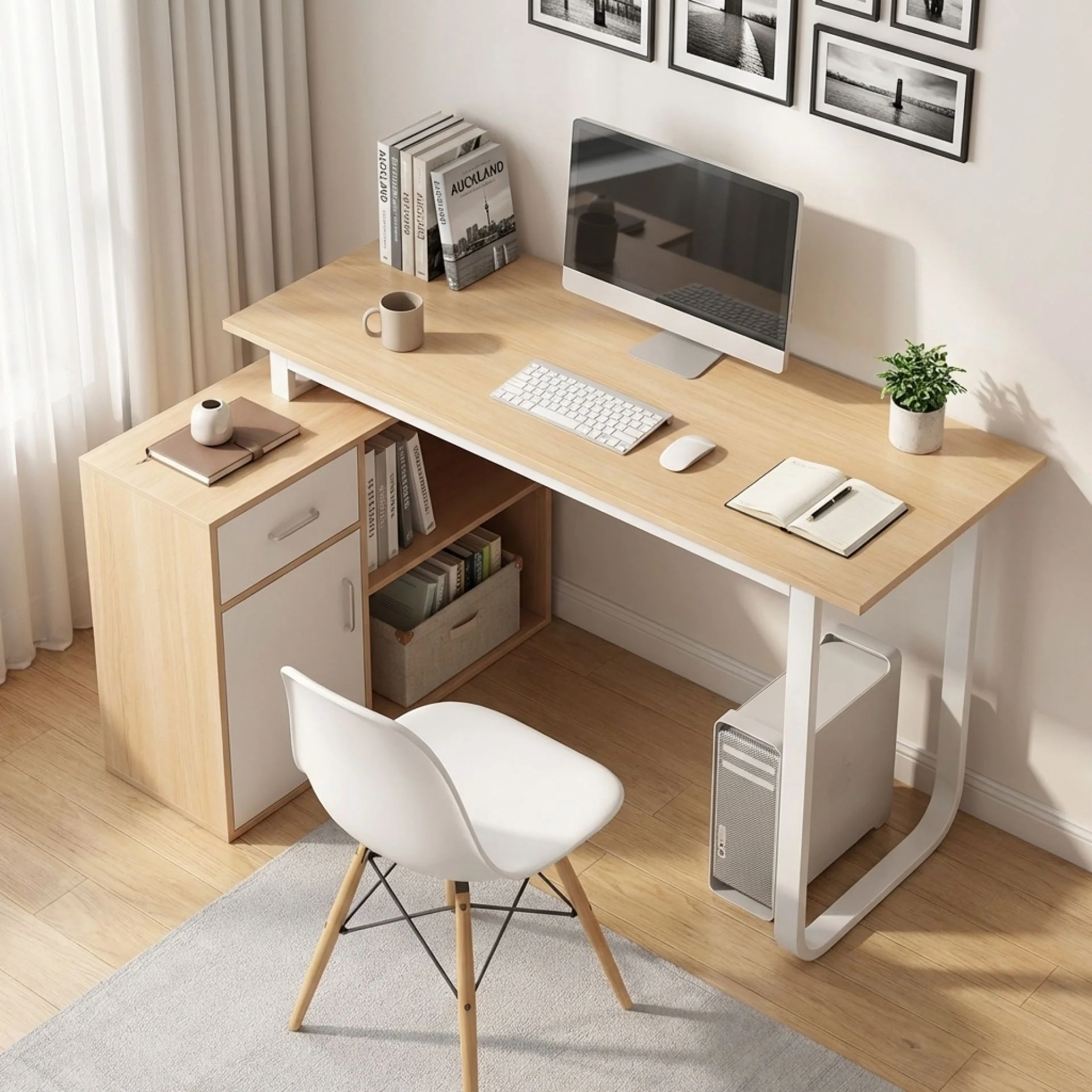 Yates 120cm Computer Desk with Left Cabinet - Oak - Image 5