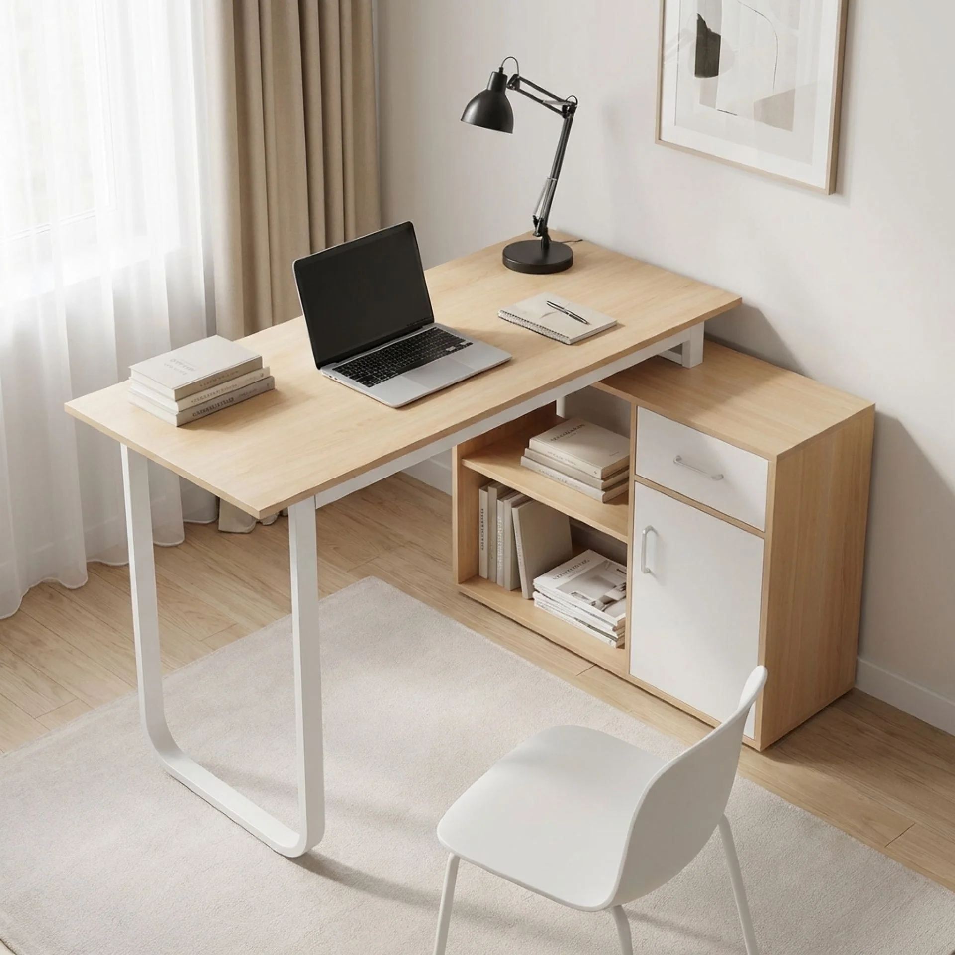 Yates 120cm Computer Desk with Right Cabinet - Oak - Image 3