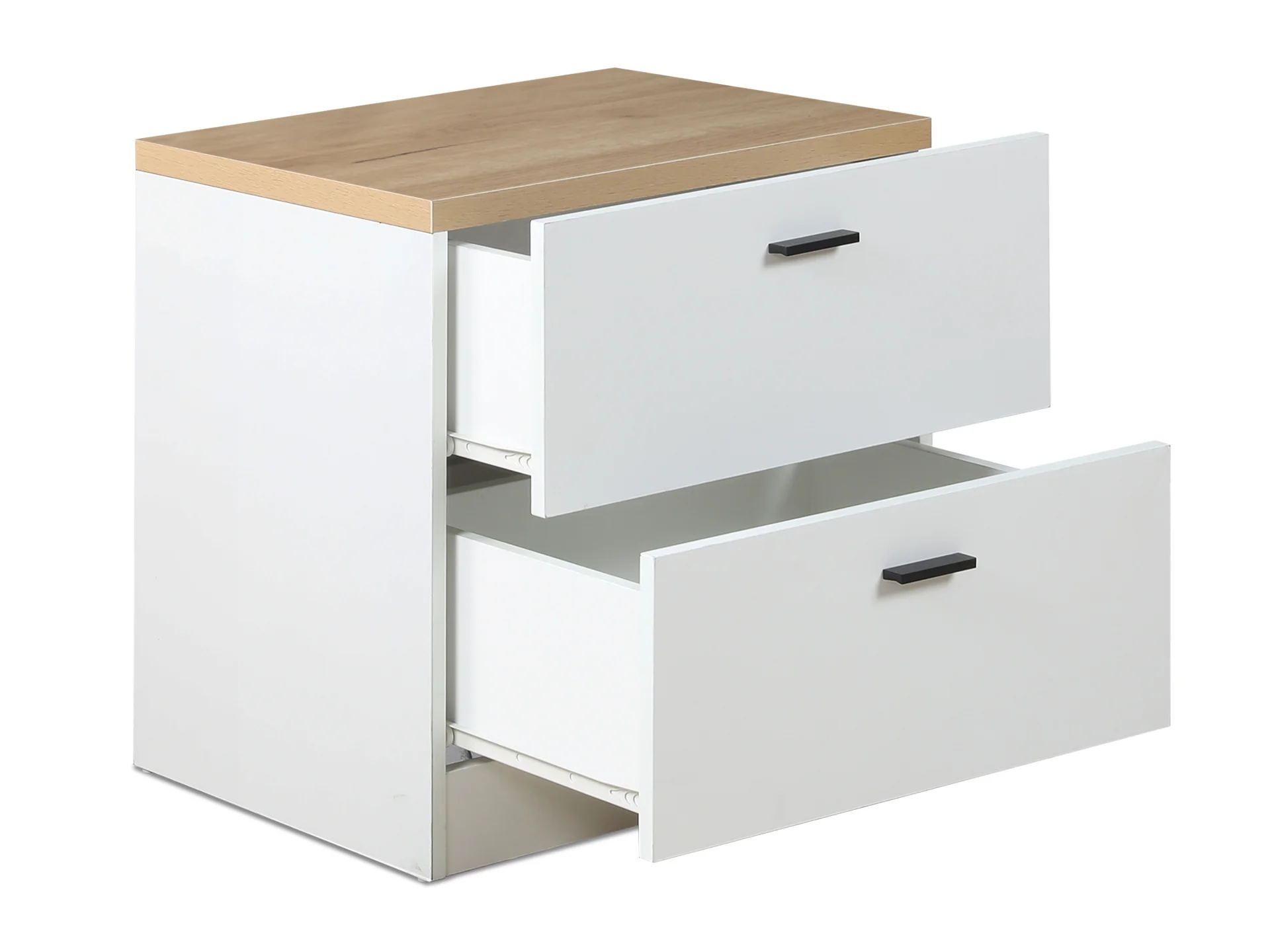 Zach Wooden Bedside Table - White + Walnut - Image 5