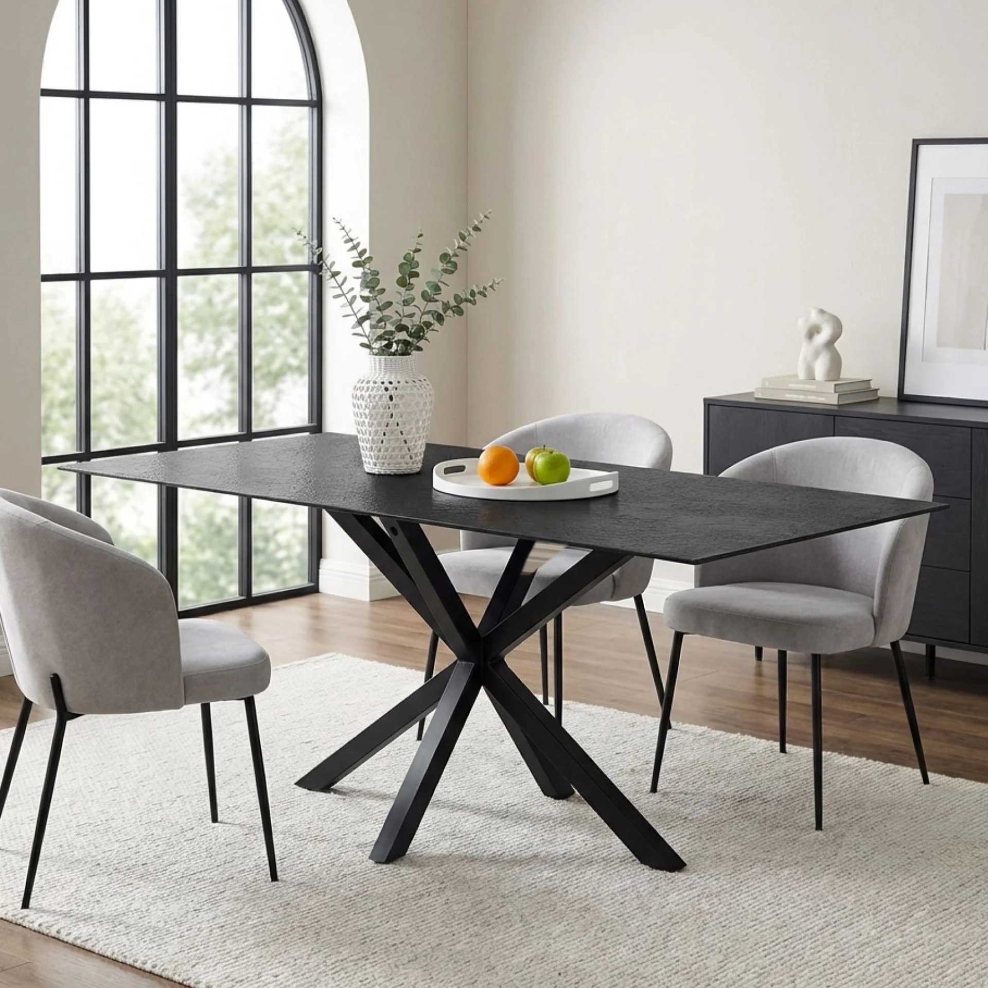 Zander Fused Glass Rectangle Dining Table 180 x 90cm - Black - Image 2