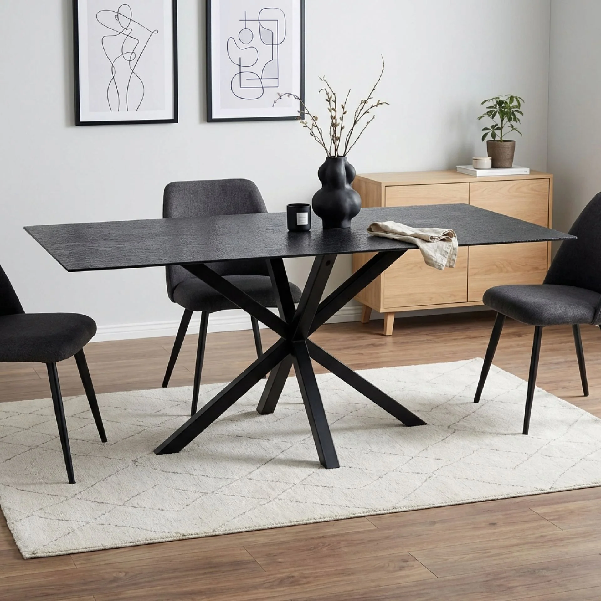 Zander Fused Glass Rectangle Dining Table 180 x 90cm - Black - Image 3