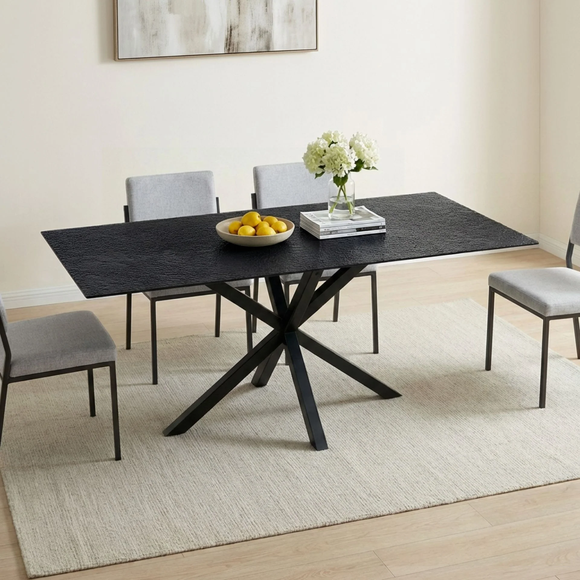 Zander Fused Glass Rectangle Dining Table 180 x 90cm - Black - Image 4