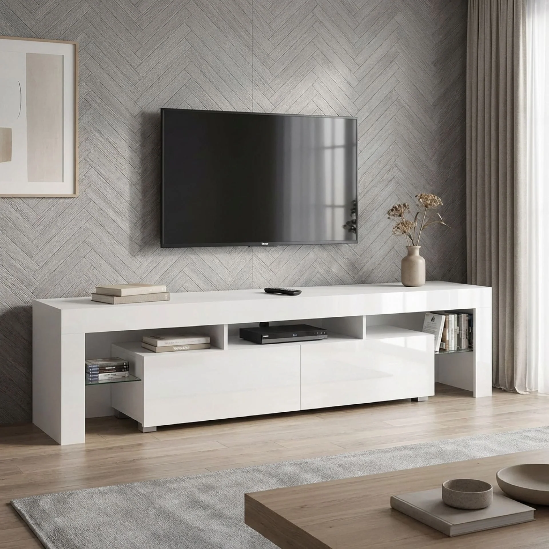 Zoar 1.9m LED Entertainment Unit - White - Image 2