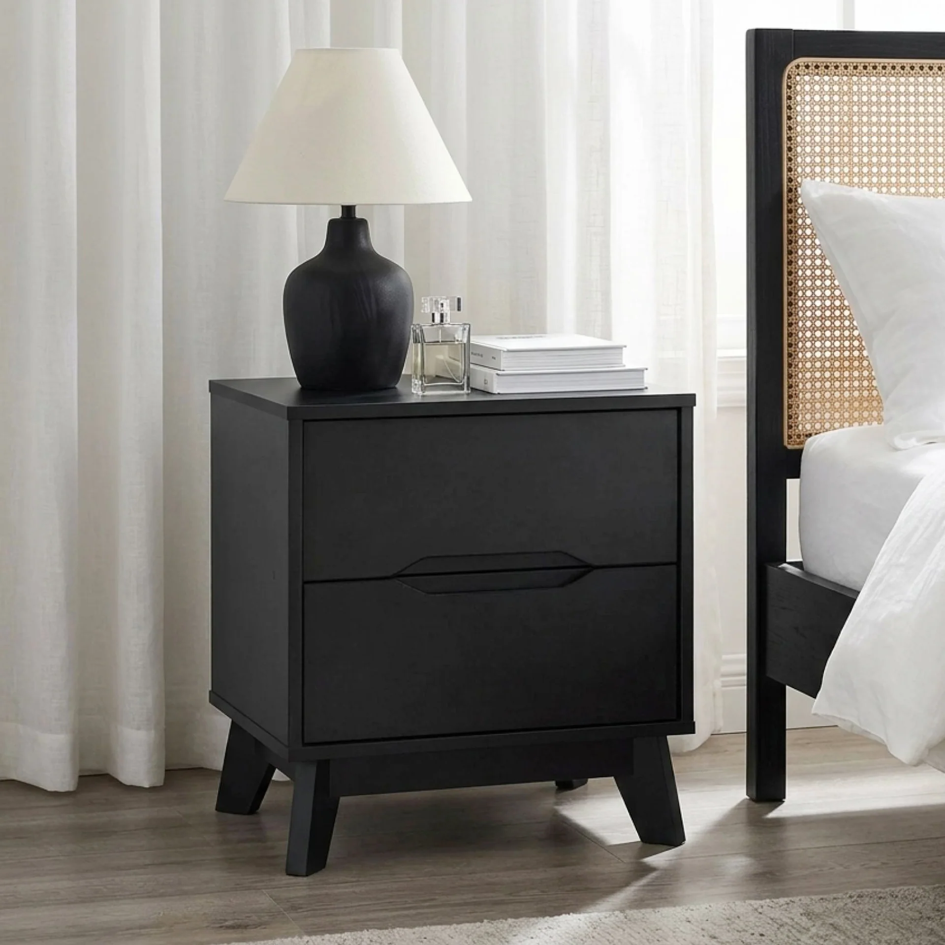 Zora 2 Drawer Bedside Table - Black