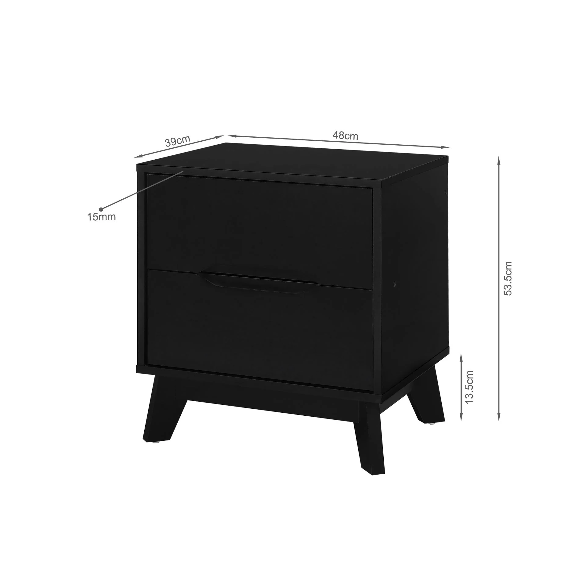 Zora 2 Drawer Bedside Table - Black - Image 15
