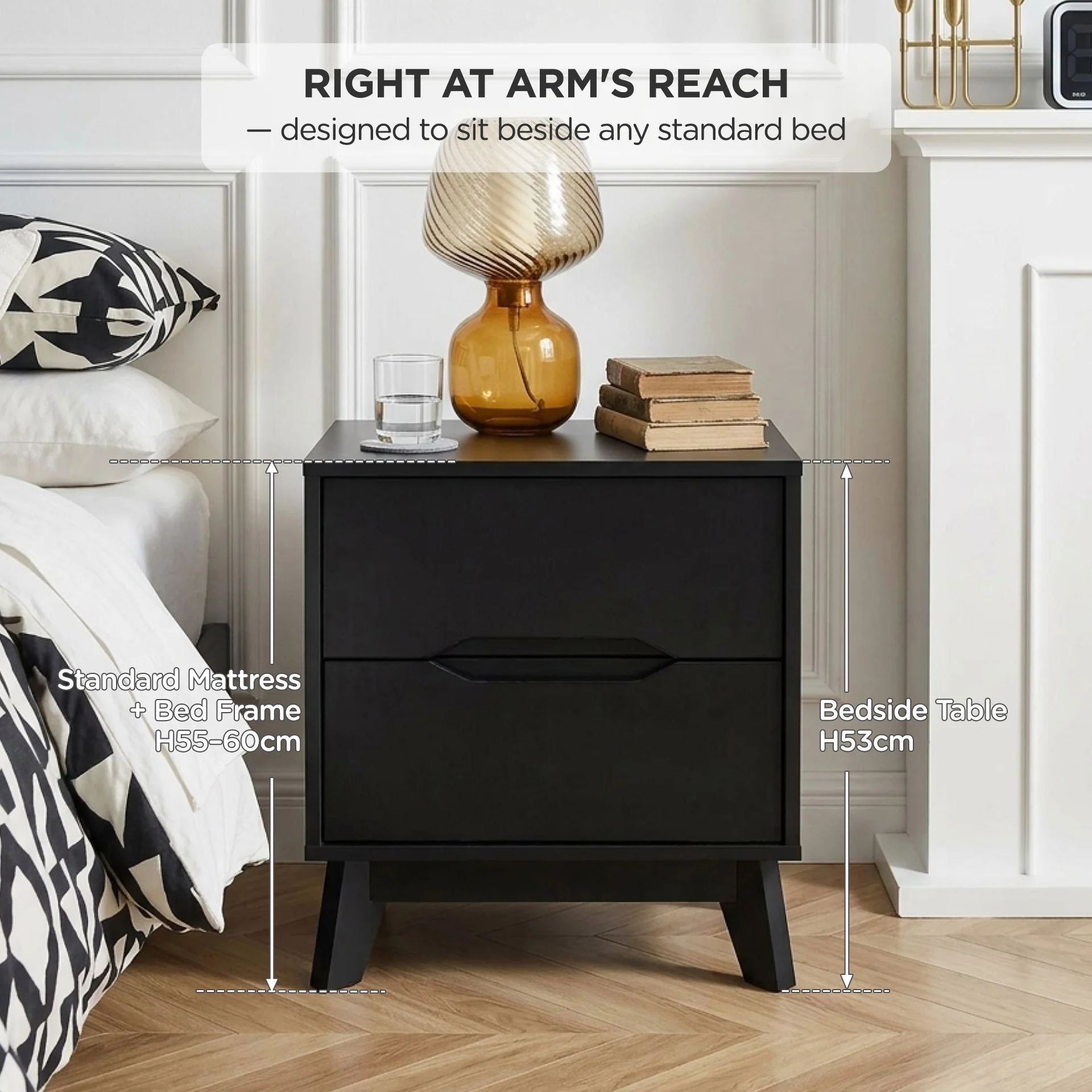 Zora 2 Drawer Bedside Table - Black - Image 2
