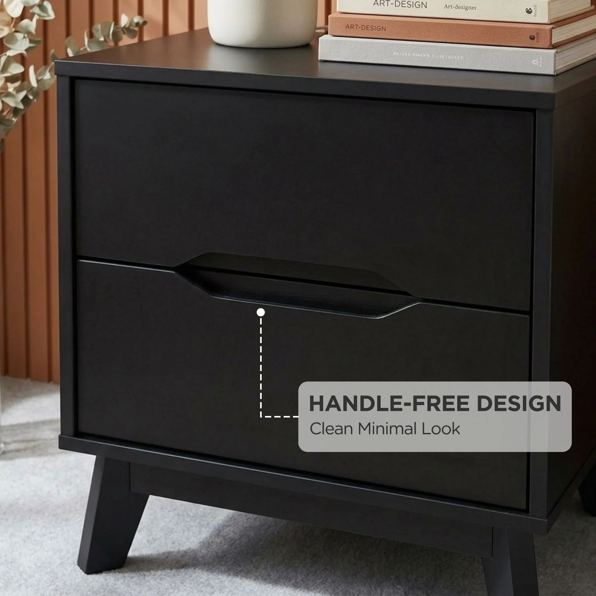 Zora 2 Drawer Bedside Table - Black - Image 5