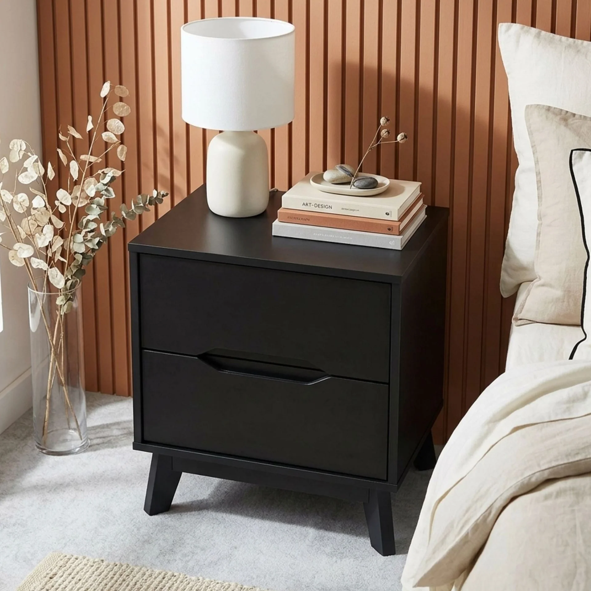 Zora 2 Drawer Bedside Table - Black - Image 8
