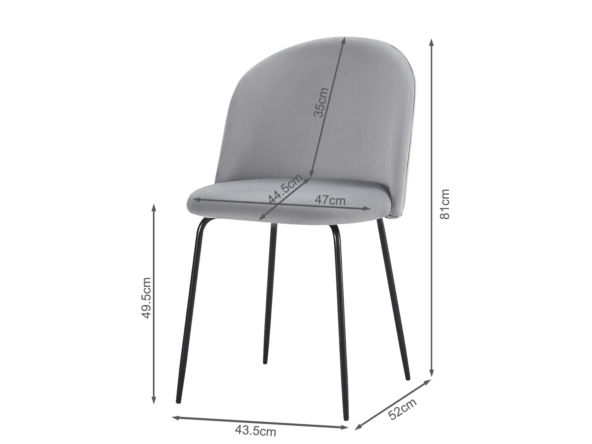Zoya Dining Chair - Set of 4 - Grey + Black - Image 8